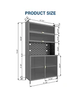 Streamdale Furniture 73" Kitchen Pantry Cabinet, Flip Door, Adjustable Shelves (Grey)