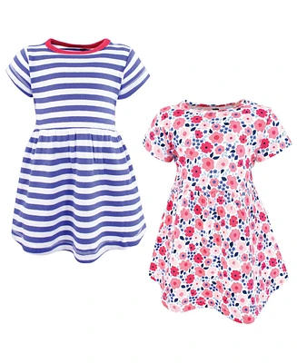 Hudson Baby Girls Cotton Dresses, Blue Pink Flowers