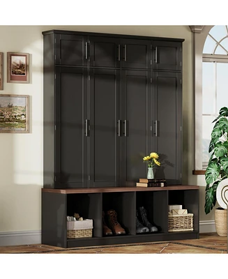 Streamdale Furniture Farmhouse Hall Tree Bench with Hidden Hooks & Shoe Cabinet