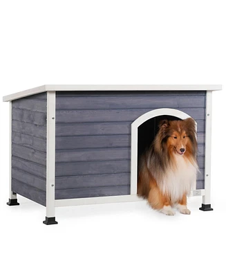 Medium Wooden Outdoor Dog House, Waterproof Roof, Elevated Floor, Grey