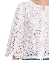 Ny Collection Women's 3/4 Sleeve Eyelet Top