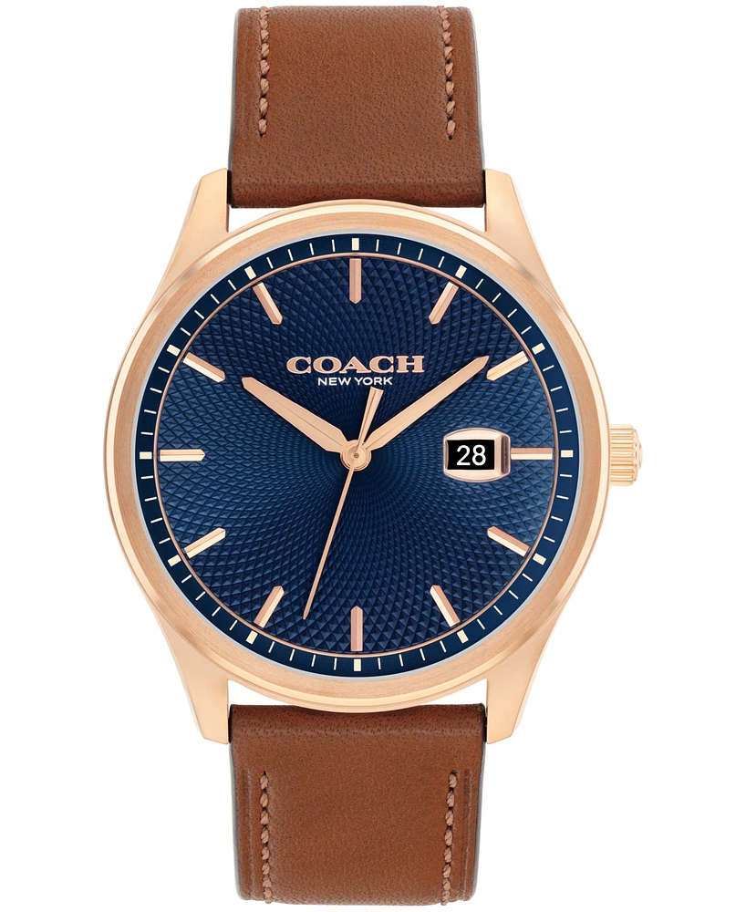 Coach Men's Oliver Saddle Leather Calfskin Strap Watch, 41mm