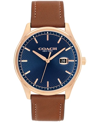 Coach Men's Oliver Saddle Leather Calfskin Strap Watch, 41mm
