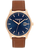 Coach Men's Oliver Saddle Leather Calfskin Strap Watch, 41mm