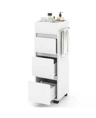 Volenca Bathroom Floor Cabinet with 3 Drawers, 4 Top Dividers and 1 Towel Rack