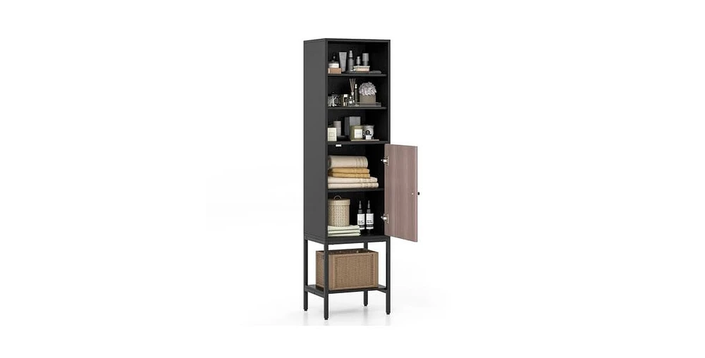 Volenca 57 Inch Bathroom Tall Cabinet with 1 Door and 4 Shelves Narrow Storage Unit with Adjustable Shelves