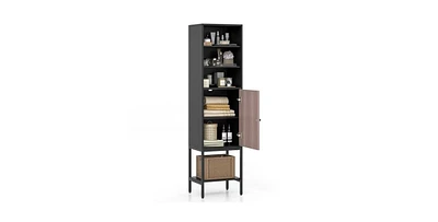 Volenca 57 Inch Bathroom Tall Cabinet with 1 Door and 4 Shelves Narrow Storage Unit with Adjustable Shelves