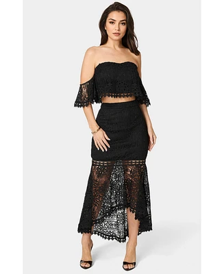 Bebe Women's Two Piece Lace High Low Dress