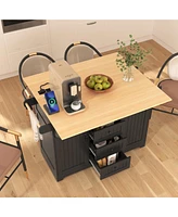 Casainc 55.7" Large Kitchen Island with 2 Drop Leafs, Rolling Cart, Power Outlet, Folding Dining Table, Spice Rack