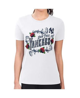 G-iii 4Her by Carl Banks Women's White New York Yankees Retro Roses Fitted T-Shirt