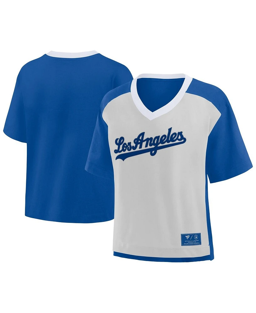 Fanatics Women's Royal/Graphite Los Angeles Dodgers Oversized Race to Win V-Neck T-Shirt