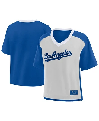 Fanatics Women's Royal/Graphite Los Angeles Dodgers Oversized Race to Win V-Neck T-Shirt