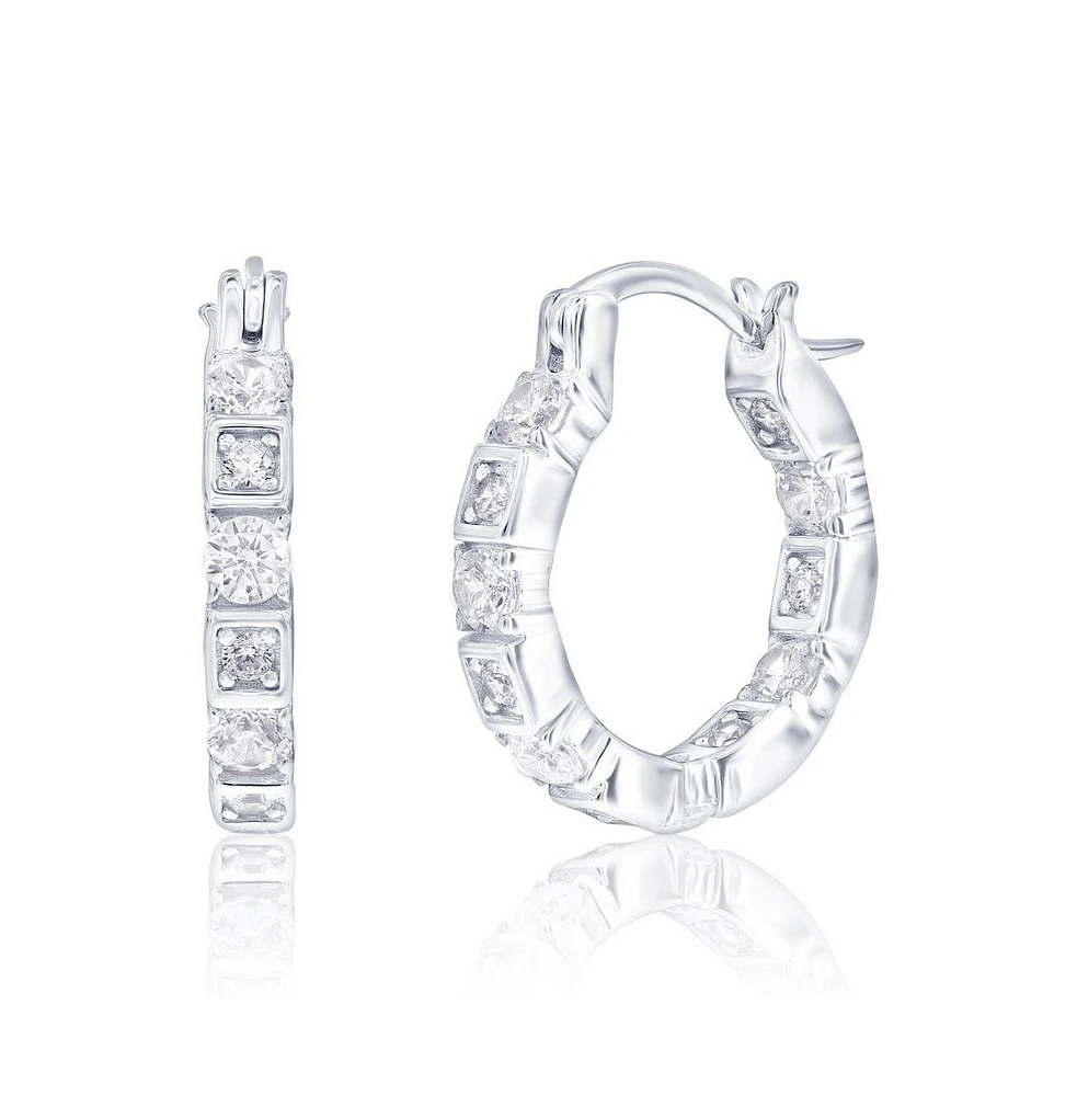 Simona Sterling Silver, Round & Suqare Cz, Hoop Earrings