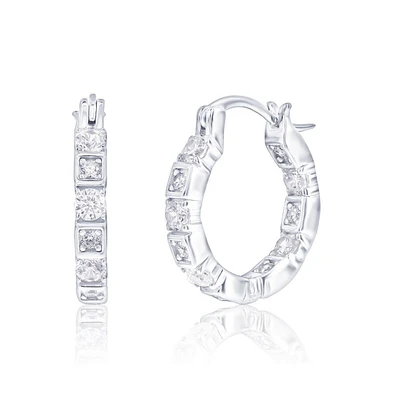 Simona Sterling Silver, Round & Suqare Cz, Hoop Earrings