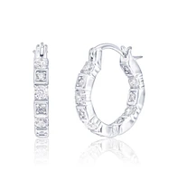 Simona Sterling Silver, Round & Suqare Cz, Hoop Earrings