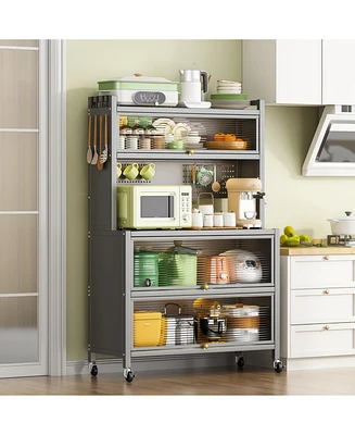 Streamdale Furniture 64" Kitchen Pantry Cabinet with Wheels & Diy Board, Gray