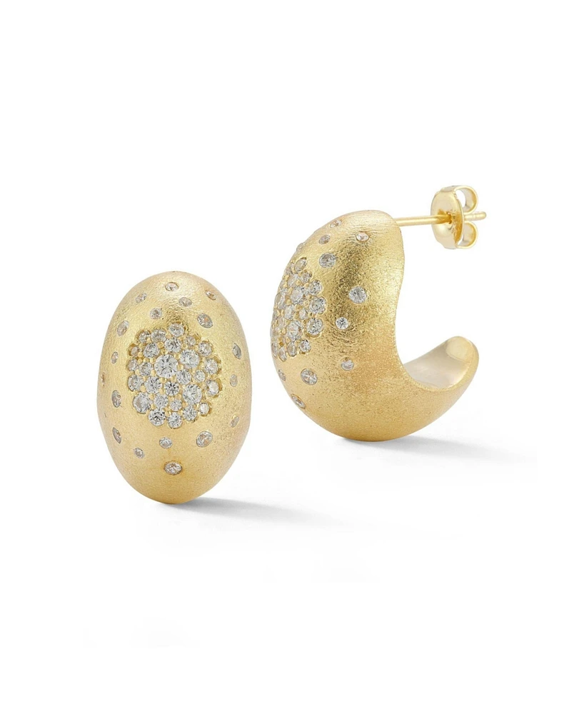 Rachel Zoe 14K Gold Plated Sterling Silver Pave Bombe Satin Hoop Earrings