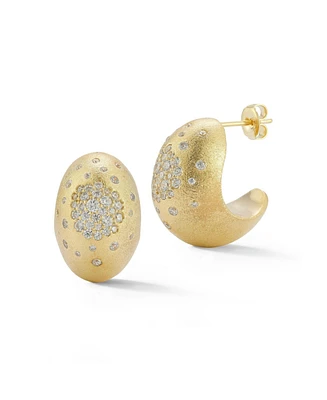 Rachel Zoe 14K Gold Plated Sterling Silver Pave Bombe Satin Hoop Earrings