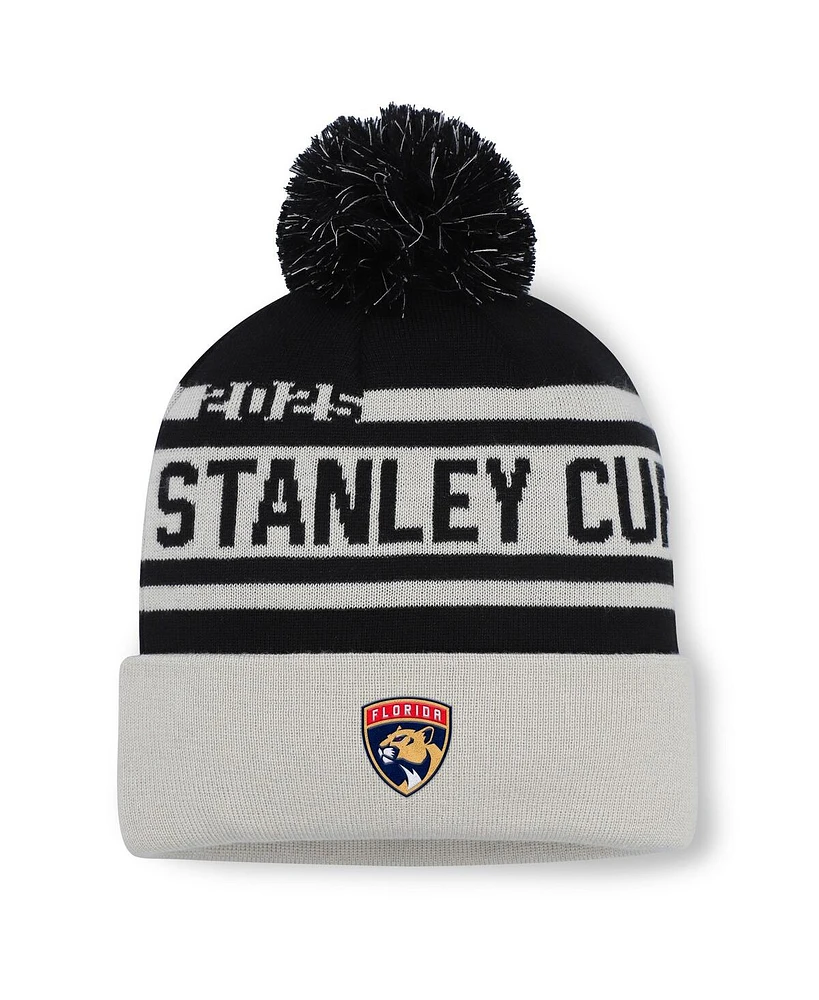 Fanatics Men's Black Florida Panthers 2025 Stanley Cup Champions Cuffed Knit with Pom Hat
