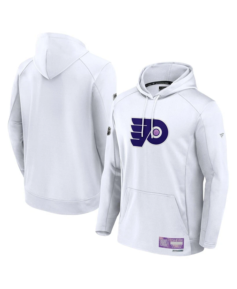 Fanatics Men's White Philadelphia Flyers Authentic Pro Hockey Fights Cancer Pullover Hoodie
