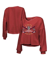 Majestic Women's Red Florida Panthers 2025 Stanley Cup Champions Off Shoulder Long Sleeve V-Neck T-Shirt
