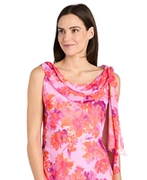 R & M Richards Women's Printed Drape-Neck Sleeveless Dress