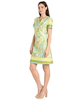 R & M Richards Women's Printed Short-Sleeve Knee-Length Dress
