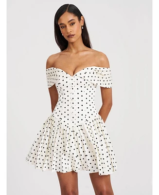Miss Circle Women's Edeline Polka Dot Off-shoulder Pleated Mini Dress