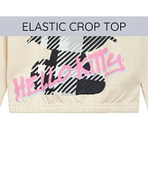 Hello Kitty Girls Fleece Boxy Sweatshirt Crop Top and Jogger Pants Outfit Set