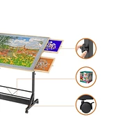Streamdale Furniture Adjustable Tilting Wooden Puzzle Table with Wheels & Cover