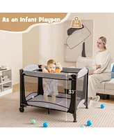 Costway 5 in 1 Portable Baby Playard Nursery Center w/ Cradle & Storage Basket