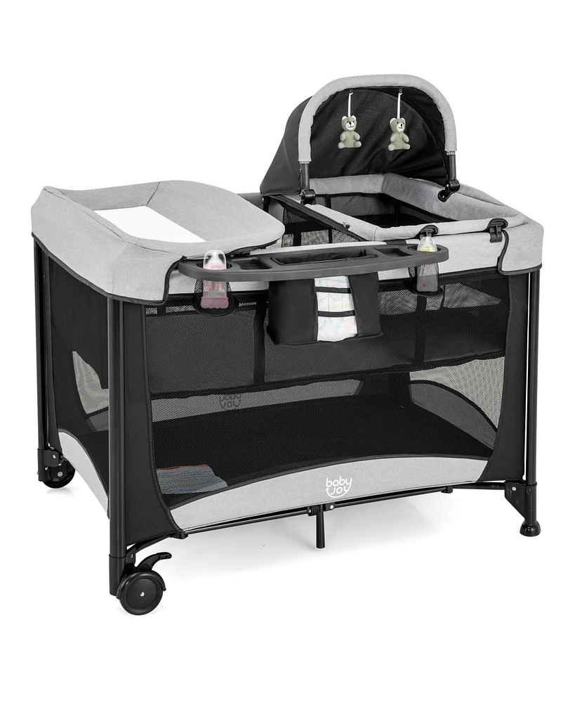 Costway 5 in 1 Portable Baby Playard Nursery Center w/ Cradle & Storage Basket
