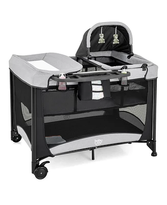 Costway 5 in 1 Portable Baby Playard Nursery Center w/ Cradle & Storage Basket