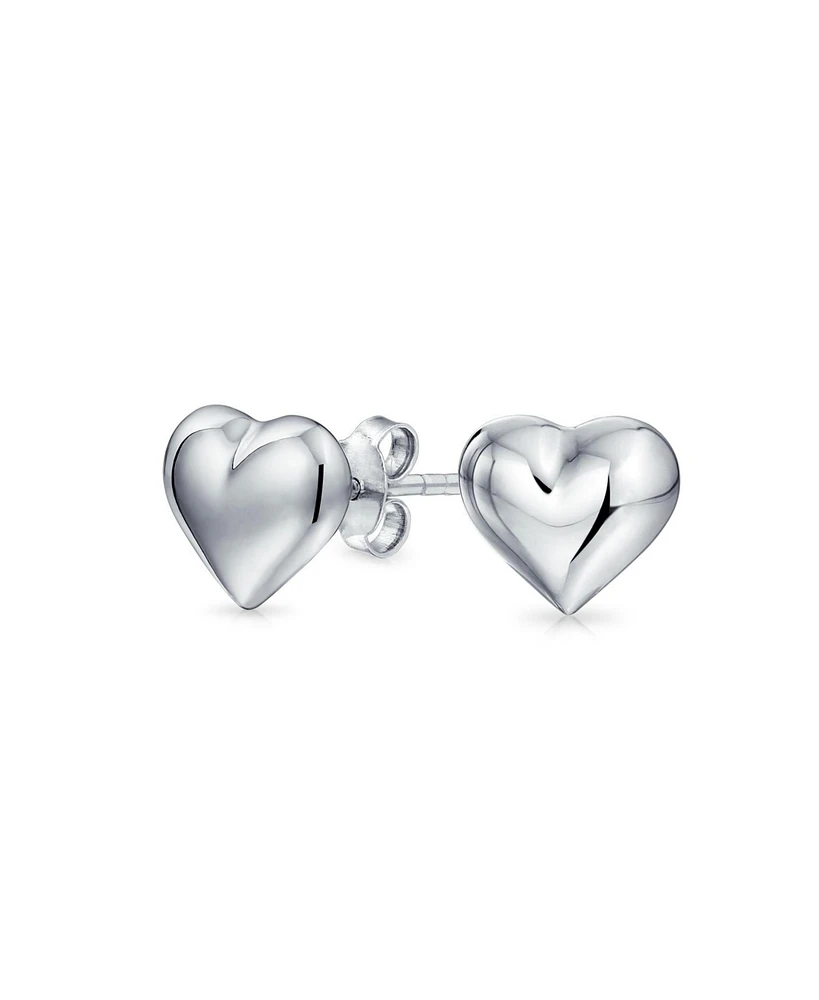 Bling Jewelry Small Heart Shaped Puffed Stud Earrings Sterling Silver 8MM