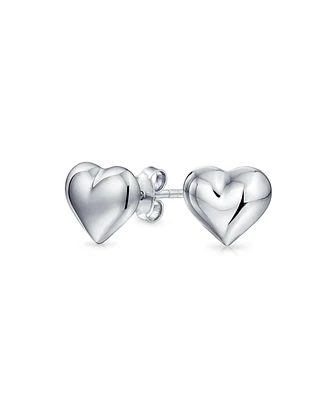 Bling Jewelry Small Heart Shaped Puffed Stud Earrings Sterling Silver 8MM