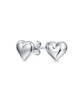 Bling Jewelry Small Heart Shaped Puffed Stud Earrings Sterling Silver 8MM