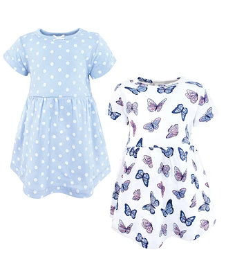 Hudson Baby Girls Cotton Dresses, Blue Butterflies