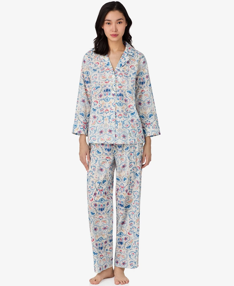 Lauren Ralph Petite Notch Collar Ankle Pants Pajama Set