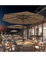 11 Ft Solar Sunshade Patio Umbrella with 32 Led Lights, Crank Control, Adjustable Tilt Angle,Beige