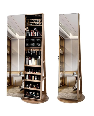 Vlsrka 360° Swivel Free-Standing Jewelry Armoire Cabinet with Mirror