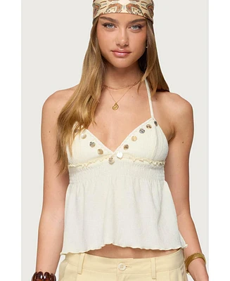 Edikted Women's Textured Iridescent Babydoll Halter Top