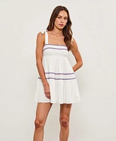 Modenaire Women's Sleeveless Tiered Embroidered Trim Mini Dress