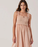 Modenaire Women's Smocked Ruffle-Strap Button-Front Midi Dress