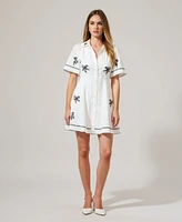 Modenaire Women's Short-Sleeve Embroidered Scalloped Shirt Dress