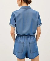Modenaire Women's Utility Button-Up Drawstring Waist Romper