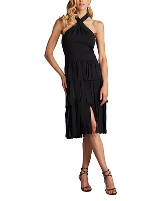Tadashi Shoji Women's Darla Fringe Halter Dress