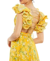 Mac Duggal Women's Ruffle Tiered Floral Cut-Out Chiffon Gown