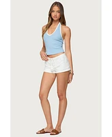 Edikted Women's Contrast Ribbed V Neck Halter Top
