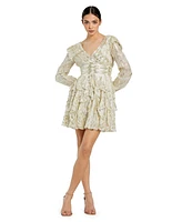 Mac Duggal Women's Long Sleeve Ruched Ruffle Mini Dress