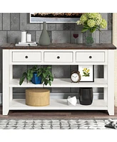 Casainc 48" Solid Pine Wood Top Console Table Cabinet with 3 Storage Drawers and 2 Shelves
